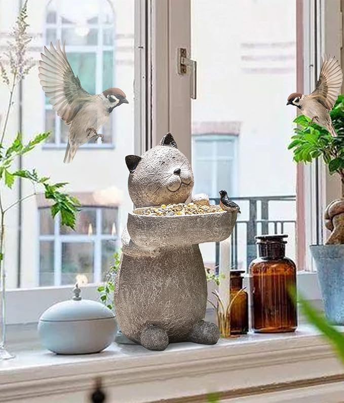 Cat Garden Statue Outdoor Decor Sculptures 12.3 Inch Height Figurine Gardening Lawn Ornament Gifts for Women
