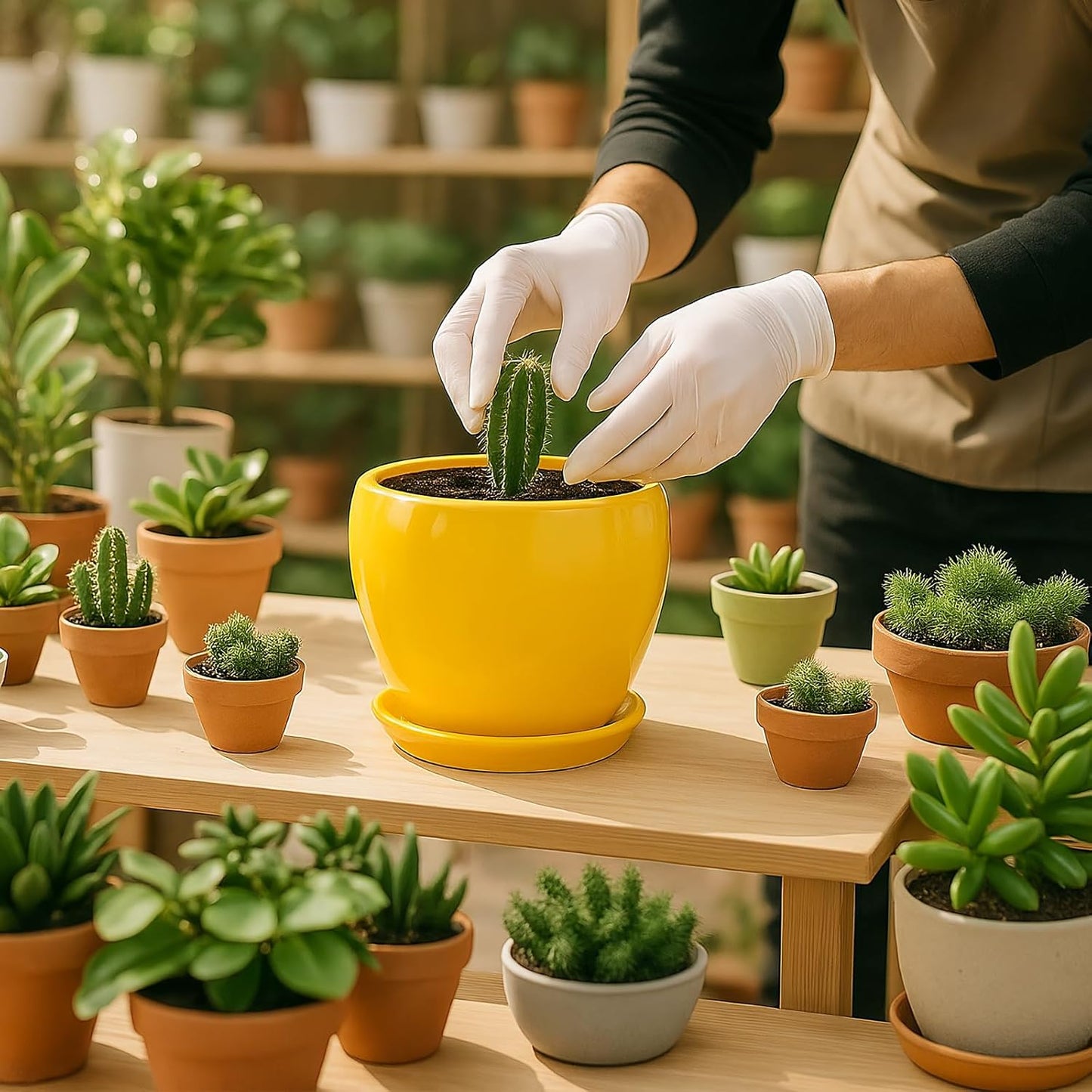 Deep Dream 6 Inch Plant Pots- Ceramic Planter Pot with Drainage Hole and Saucer, Round Flower Pot for Indoor Outdoor Succulent, Snake Plants and Cactus, Yellow