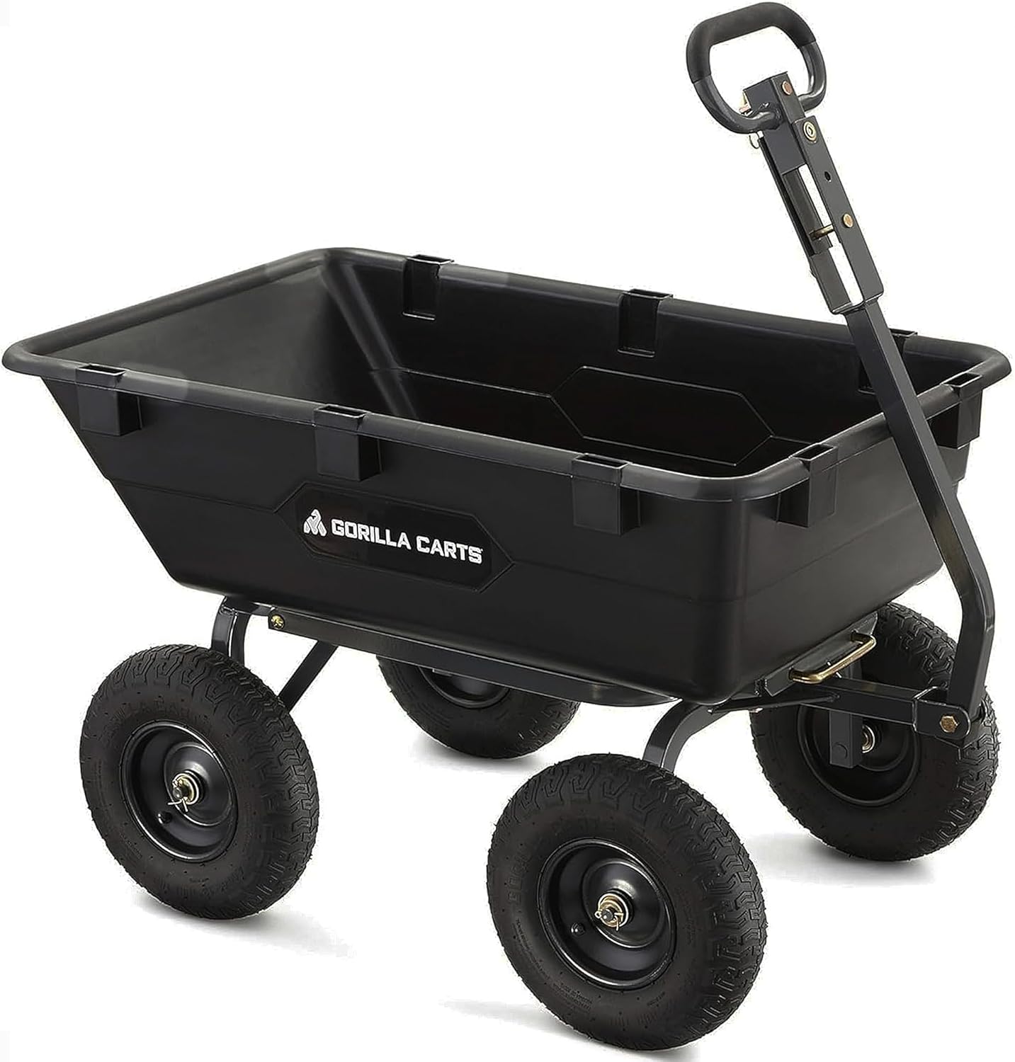 Gorilla Carts Heavy-Duty Poly Yard Dump Cart, 6 Cu Ft Tub, 1200 lb Haul Capacity, Black – Towable Utility Wagon with Quick-Release Dumping & Pneumatic Tires for Landscaping and Gardening