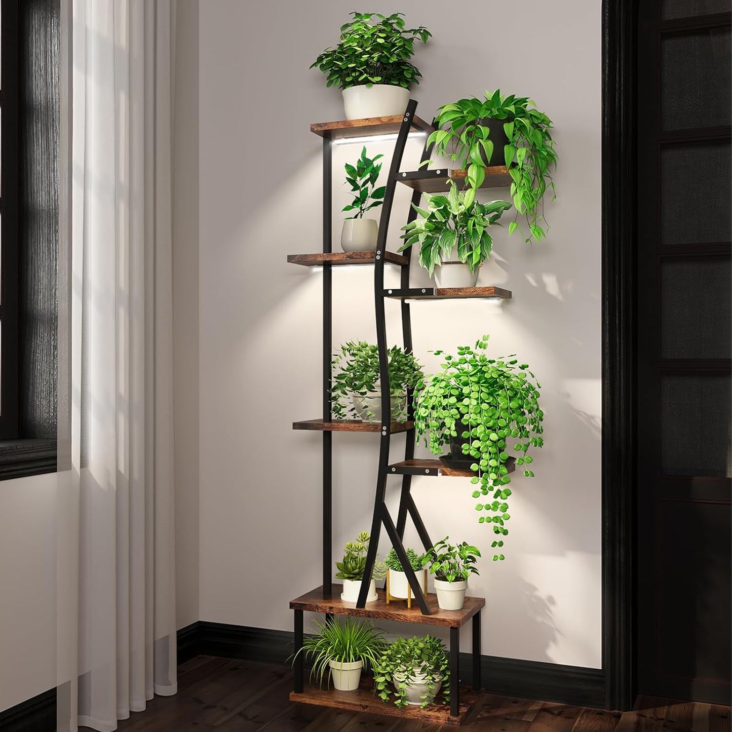 Plant Stand Indoor with Grow Lights, 8 Tiered Indoor Plant Shelf, 64" Lighted Corner Plant Stands for Indoor Growing, Large Flower Holder for Living Room, Patio, Balcony Décor