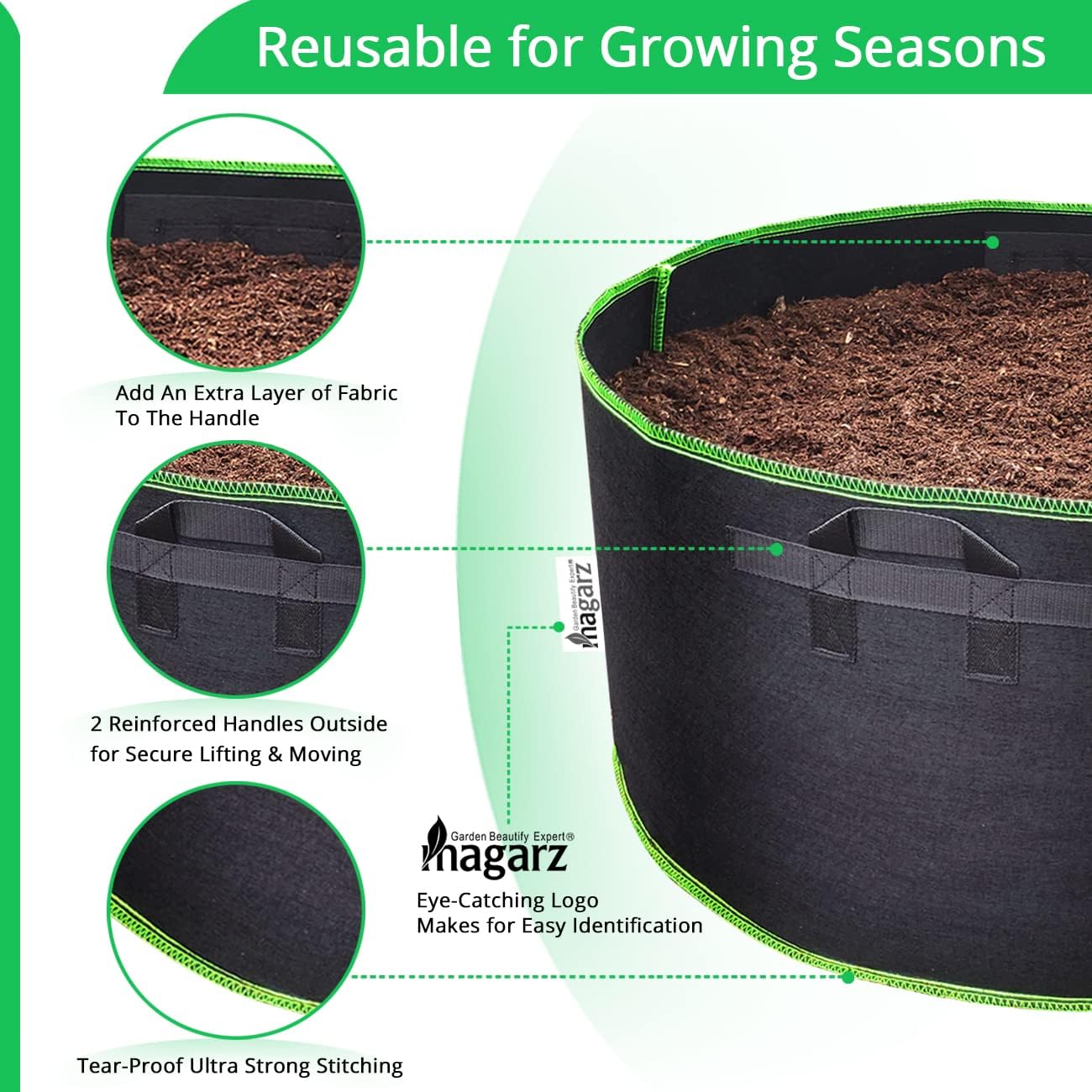 4-Pack 60 Gallon Fabric Flower Pots Garden Felt Grow Bags with Handle (Black)