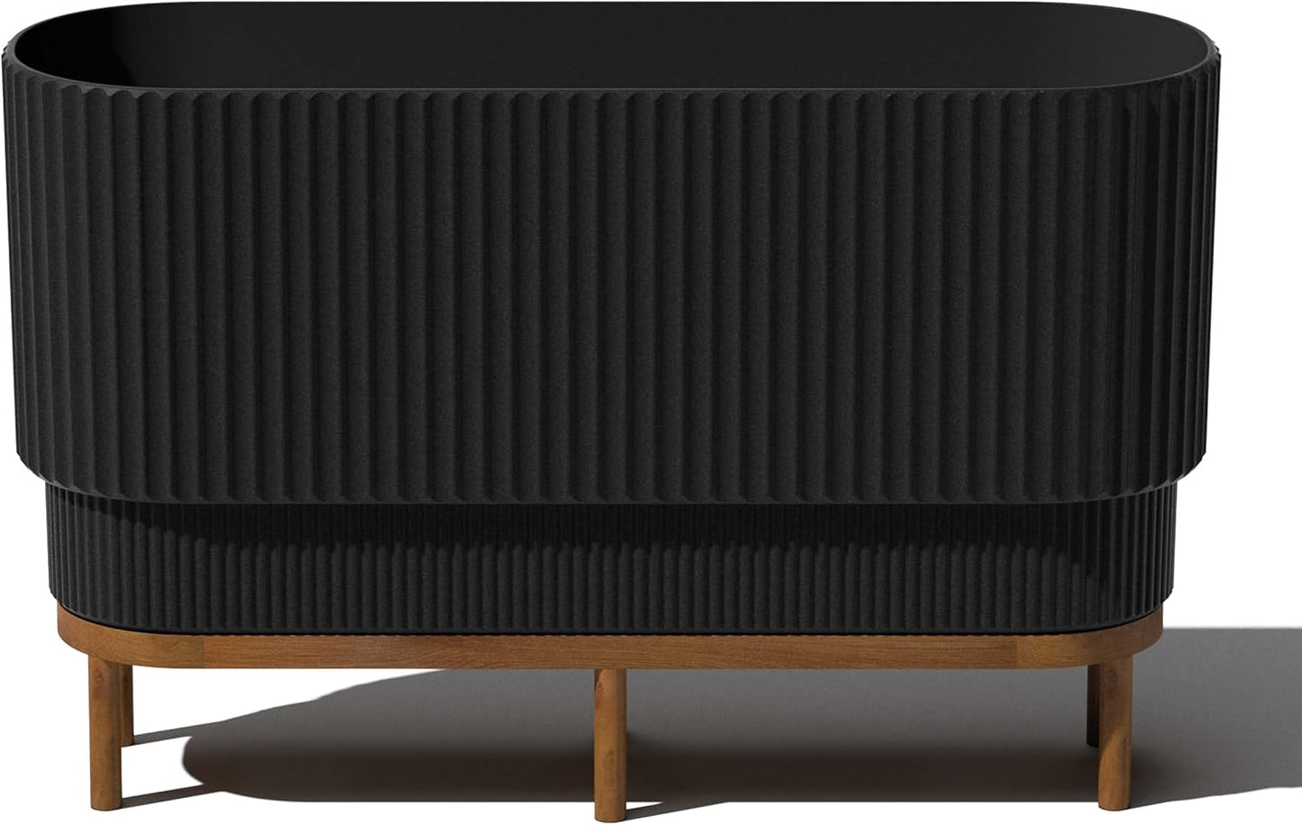 Veradek Demi Series Raised Long Planter for Indoor/Outdoor Use | Made from Plastic & Stone w/Wooden Stand | Modern Patio Décor for Flowers/Shrubs