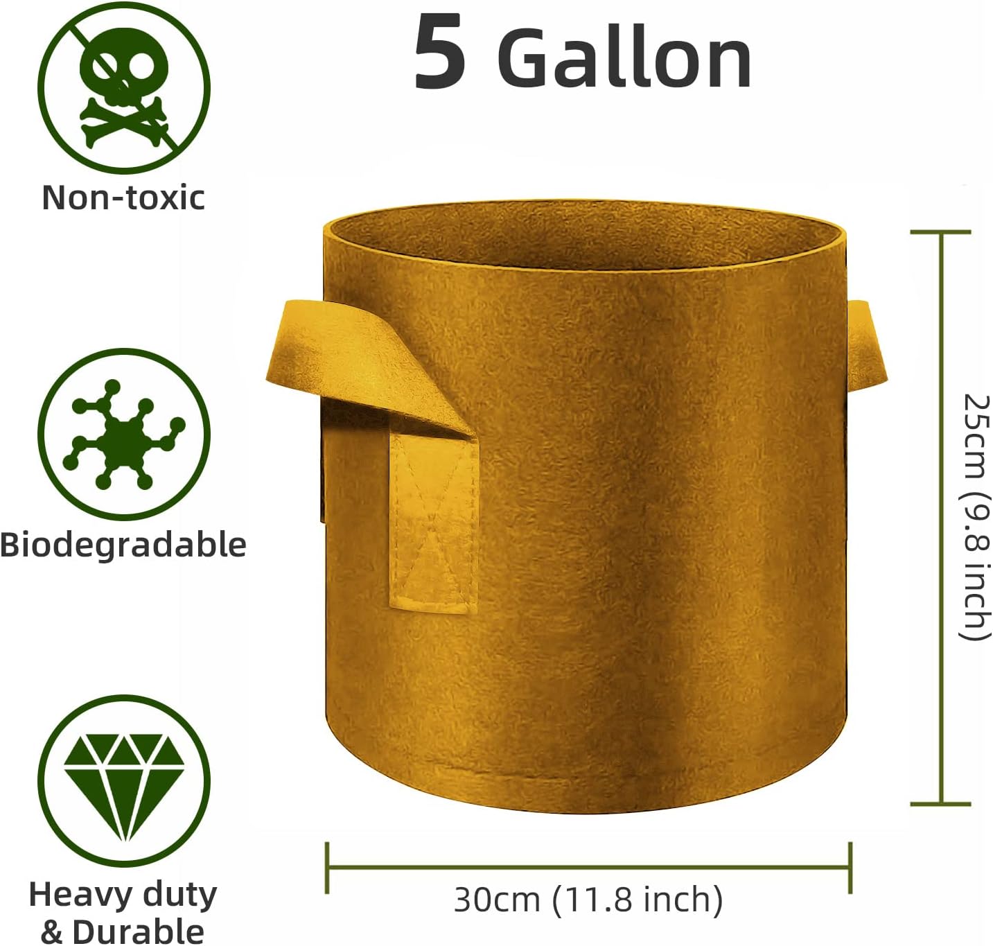 12-Pack 5 Gallon Plant Grow Bags, Thickened Nonwoven Fabric Pots with Handles, Vegetable Planter Bags Containers, Cloth Planters for Garden Vegetable/Flower/Plant/Fruits Outdoor (Brown)