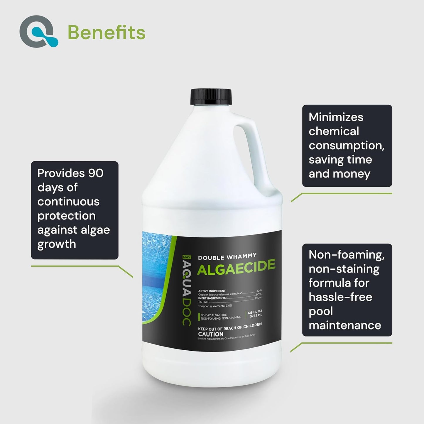Copper Pool Algaecide for Swimming Pools - 128 oz - 90 Day Algaecide for Inground & Above Ground Pools, Helps Prevent & Remove Green, Mustard, Blue, Black Algae - AquaDoc