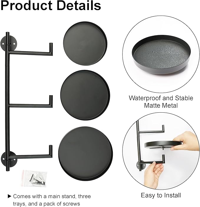 Rotating Window Wall Plant Shelves Stand Holder, 3 Tiered Metal Floating Plant Shelf Hanger Indoor , Window Sill Gifts