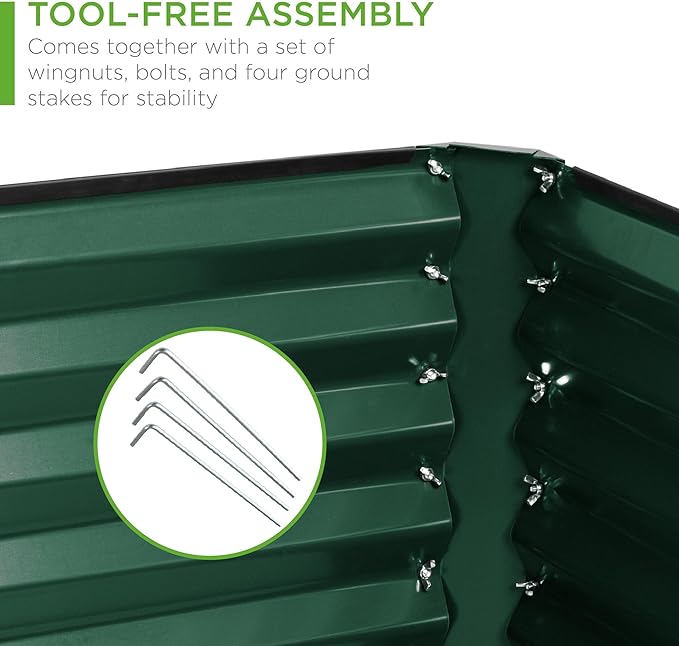Best Choice Products 8x4x2ft Outdoor Metal Raised Garden Bed, Deep Root Planter Box for Vegetables, Flowers, Herbs, and Succulents w/ 478 Gallon Capacity - Dark Green