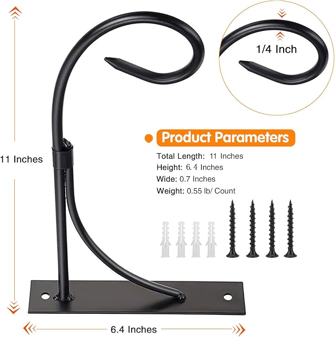 Iron Hanging Basket Brackets, 2 Pcs 11 Inch Durable Weather-Resistant Outdoor Plant Hooks for Hanging Plant Lantern Windchime Birdhouse Metal Sign Fruit Bracket, Screw Included