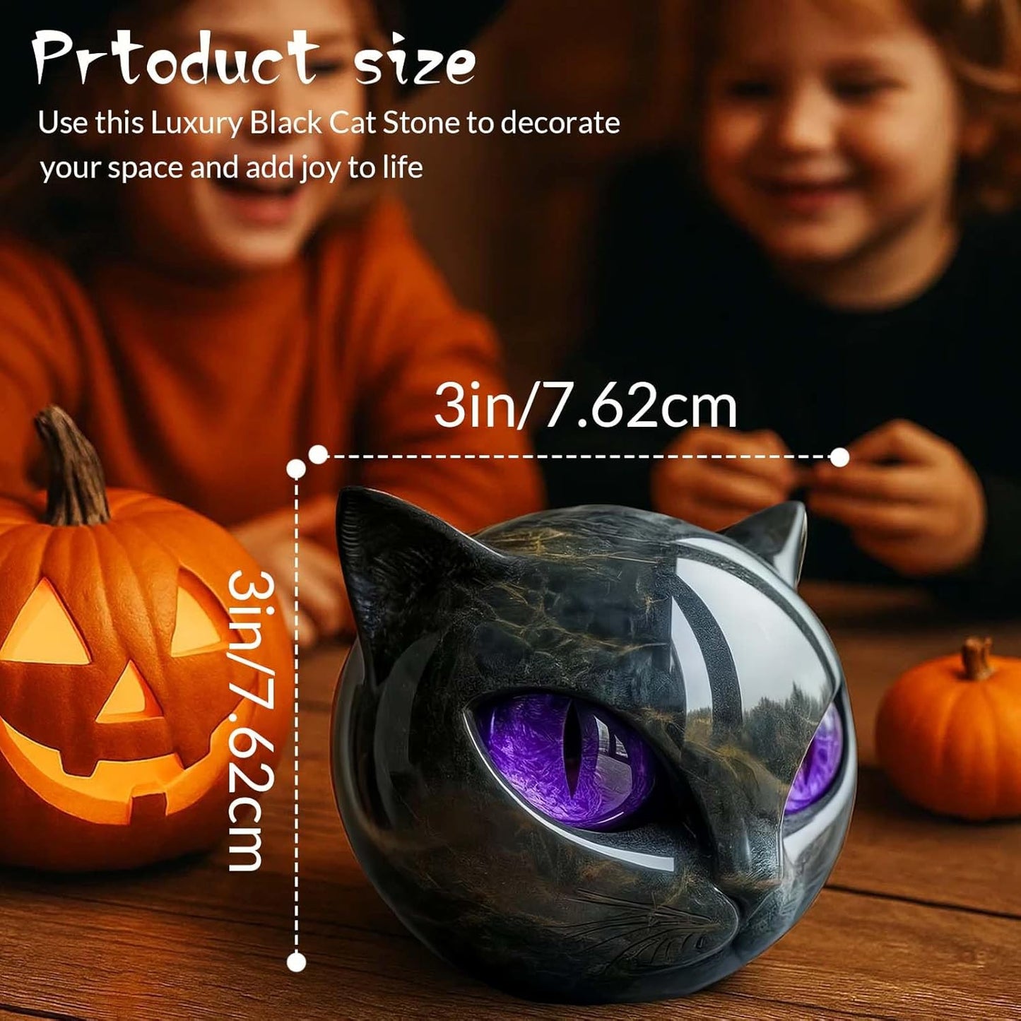 Luxury Black Cat Stone Sculpture Handcrafted Marble Look Resin Statue with Amber Eyes Elegant Home Decor & Gift-Ready Art Piece Figurine Carved Healing Gifts for Cat Lovers (Purple Eyes)