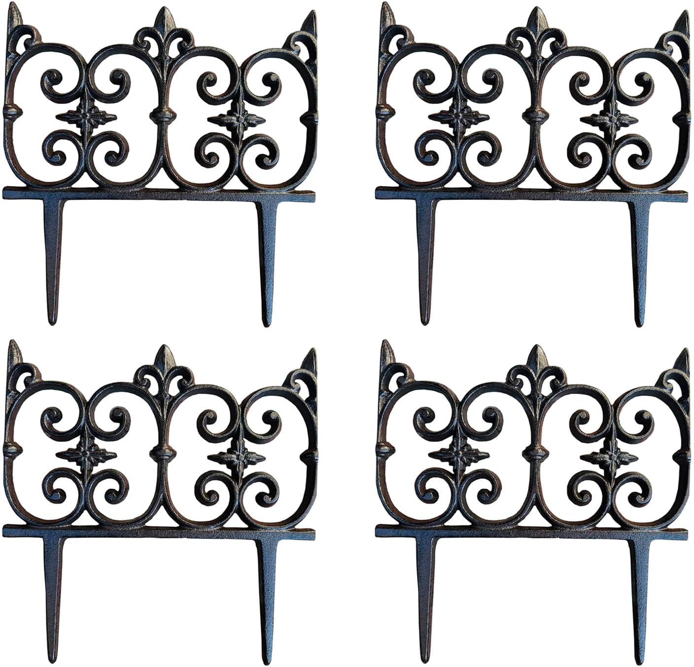 Ornate Cast Iron Garden Edging Fence（10.5" Tall） - 4 Pack Heavy Duty Metal Border for Lawn, Patio & Landscaping HC8308