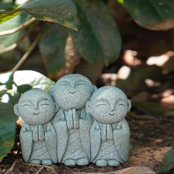 OwMell 3 Japanese Jizo Statue Stone Japanese Buddha Jizo Monk Statue Figurine Memorial Statue Aquarium Decoration Garden Outdoor Ornament 3" - Smiling