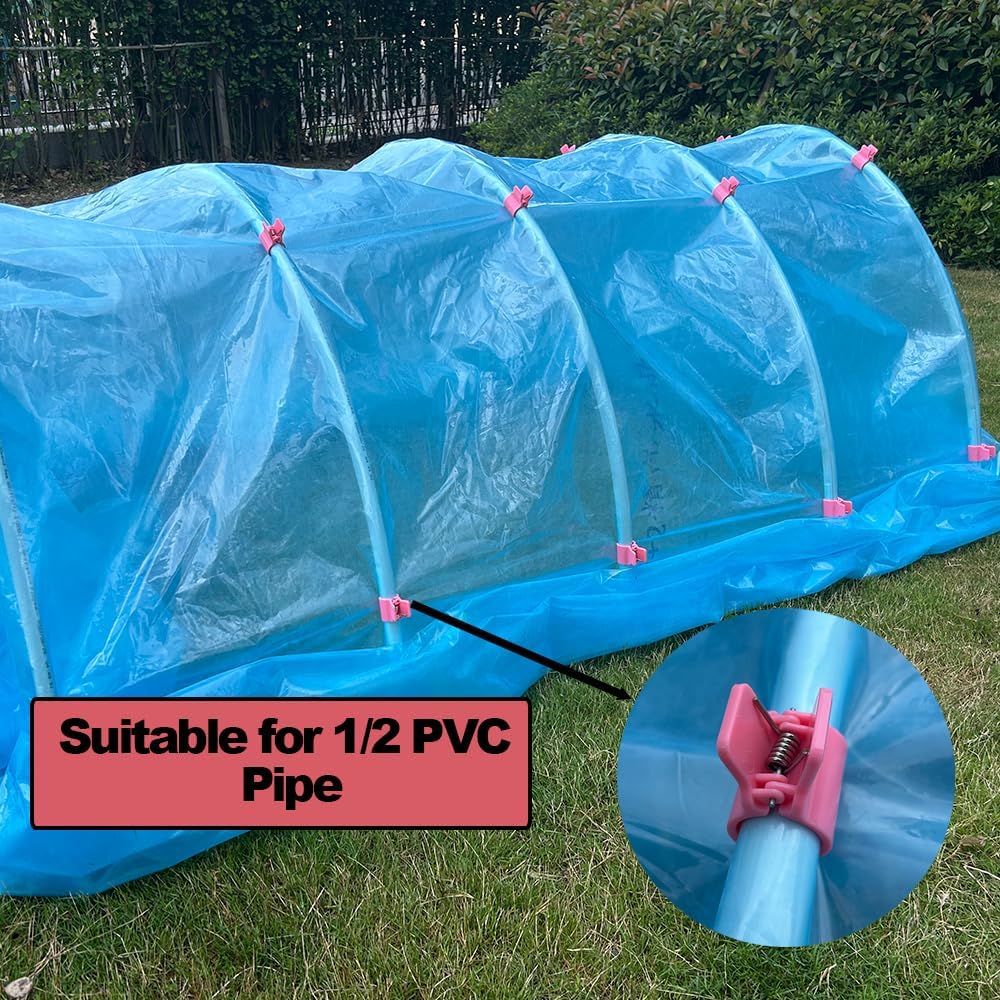 Greenhouse Clamps for 1/2 Inch PVC Pipe, Greenhouse Hoops,Support Frame, Grow Tunnel,Plant Support Garden Stakes. Pink Garden Clips For Fixing Plant Cover, Plastic Sheeting, Film Row Cover, Net.