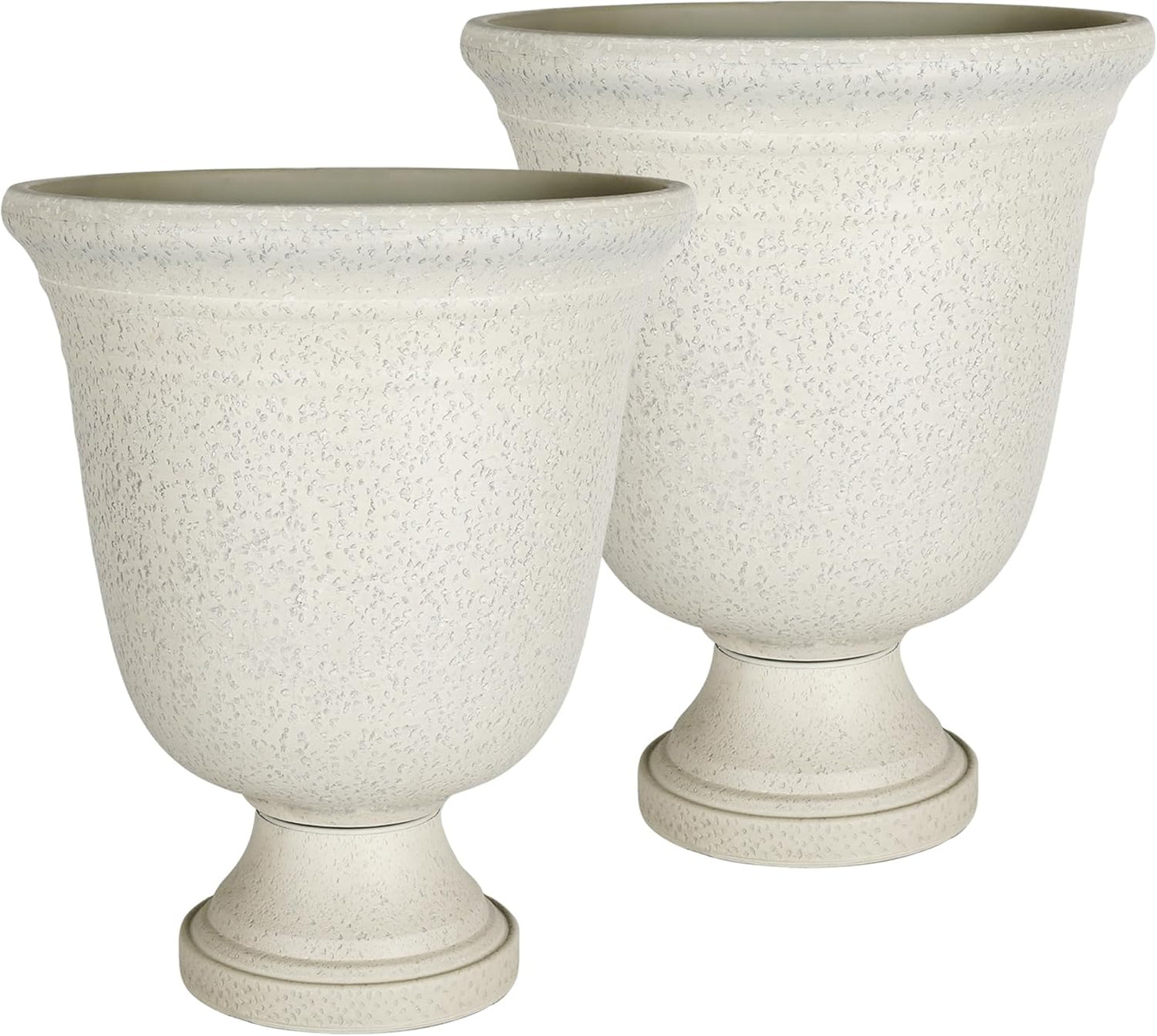 Worth Garden 2-Pack 19.5" H Plastic Urn Planters, Grayish White Large Lightweight Imitation Stone Textured Decorative Flower Plant Pots with Drainage Hole for Indoor Outdoor Patio Front Porch