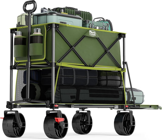 TIMBER RIDGE 400L Large Capacity Folding Double Decker Wagon with Brakes, 54" Extra Long Extender Wagon Cart, 660lbs Heavy Duty Collapsible Cart, All-Terrain Big Wheels for Camping, Sports, Shopping