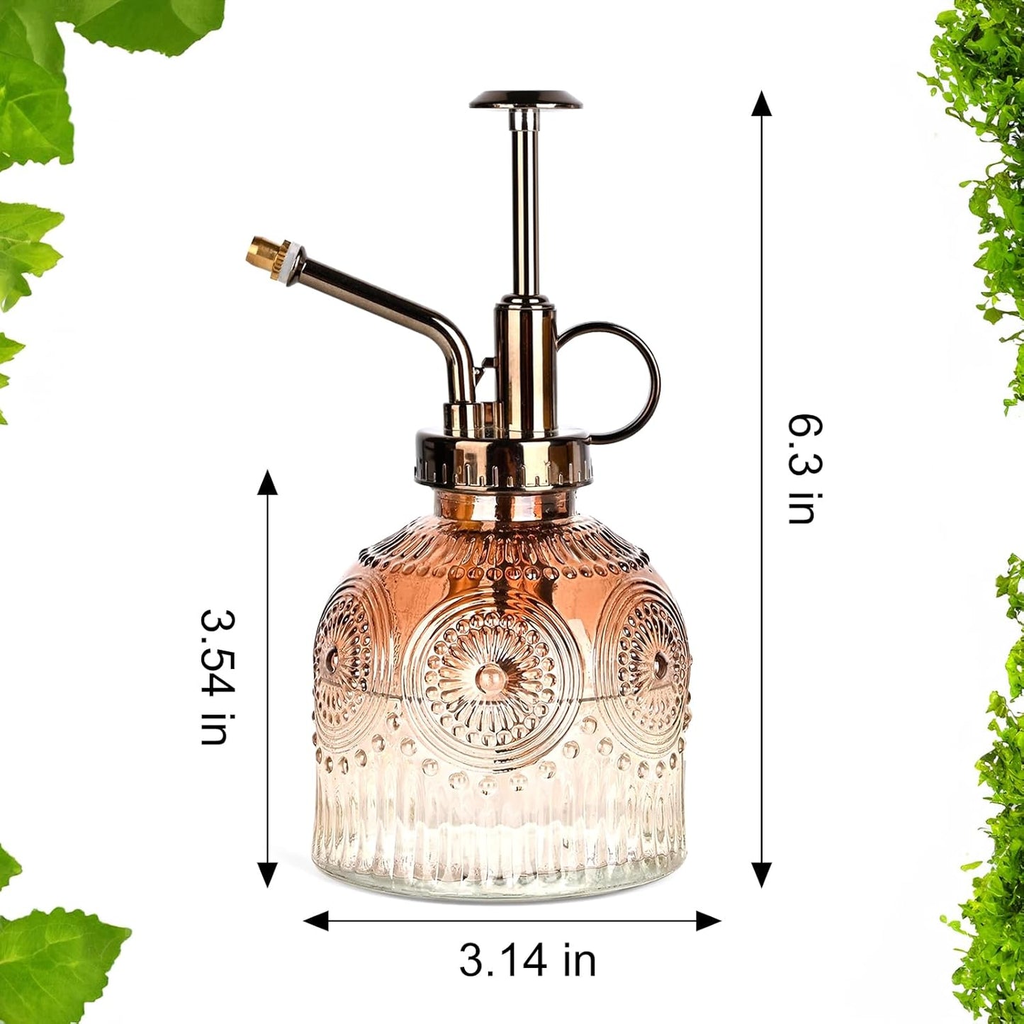 Glass Plant Mister Spray Bottle, Vintage Plant Spritzer, Succulent Watering Bottle Glass with Top Pump, Small Plants Sprayer Watering Can for Indoor Outdoor House(Brown and White Gradient Color)