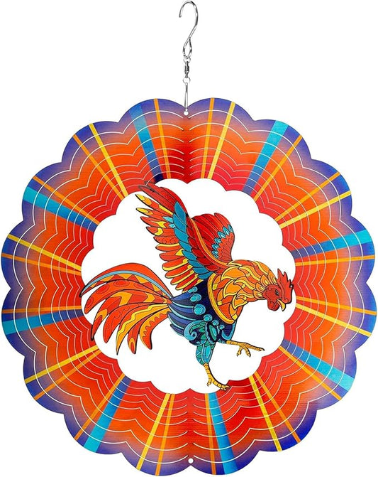 Rooster Wind Spinners Outdoor, 3D Hanging Wind Spinners Outdoor Metal Rooster Decor Chicken Gifts for Women Mom Hanging Chicken Decor, 12" Wind Spinners for Yard Garden Porch Outdoor