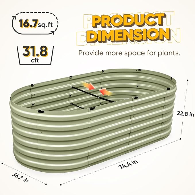 KING BIRD Raised Garden Bed Kit 2025 Upgraded Quick-Setup Galvanized Planter Garden Box Outdoor for Gardening, Vegetables, Flowers, 74x36x23 in, Olive Green