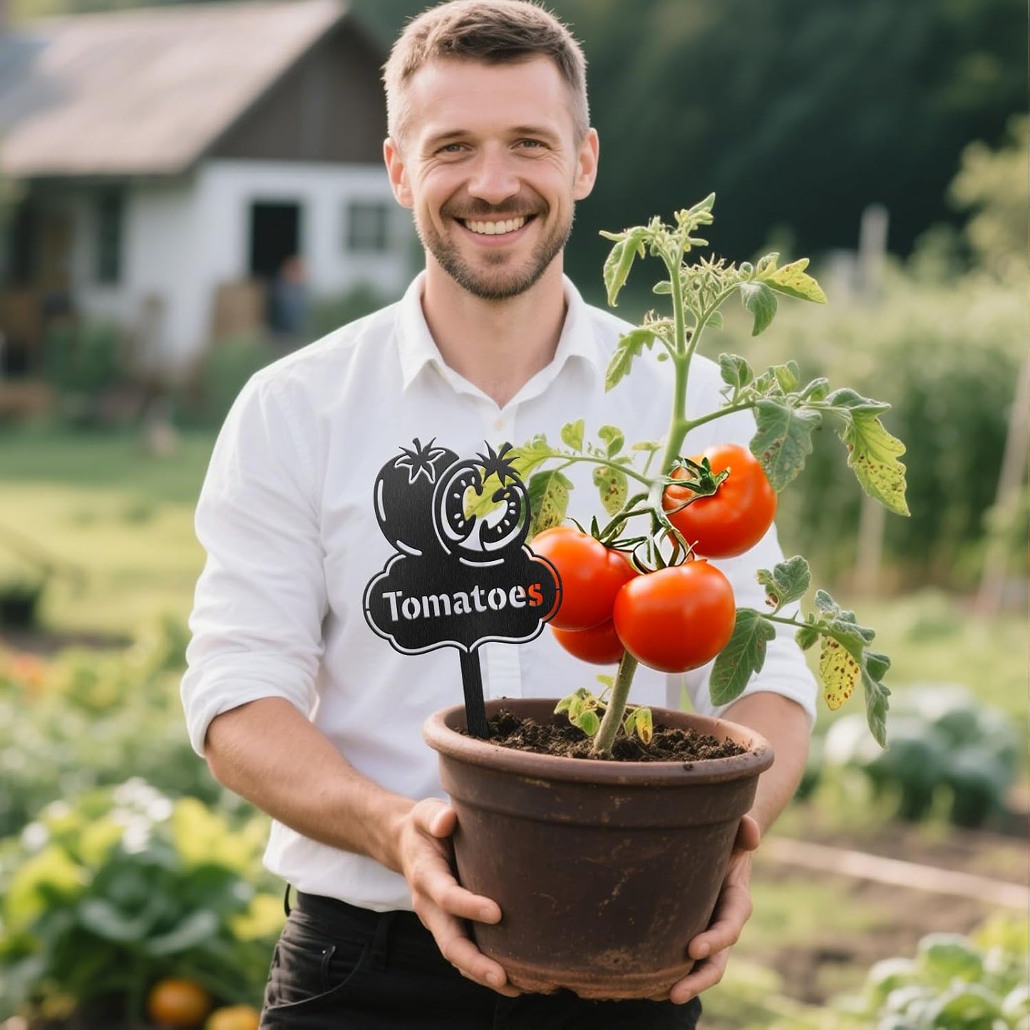 CUTHOLLOW Metal Plant Marker Stake Tomatoes for Outdoor Indoor, Waterproof 11.8 inch Cute Garden Plant Labels Sign Tag for Vegetables, Farmhouse Greenhouse Decor - Funny Gardening Gifts