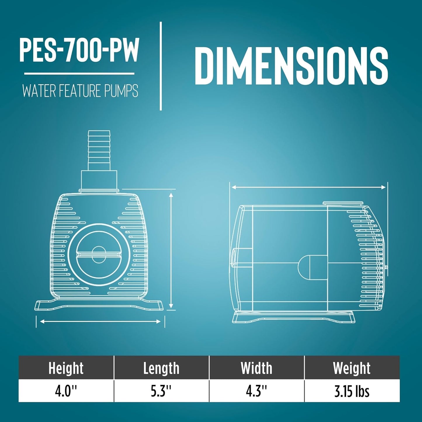 Little Giant PES-700-PW 115-Volt, 725 GPH Magnetic Drive Fountain/Pond Pump with 15-Ft. Cord, Black, 566720