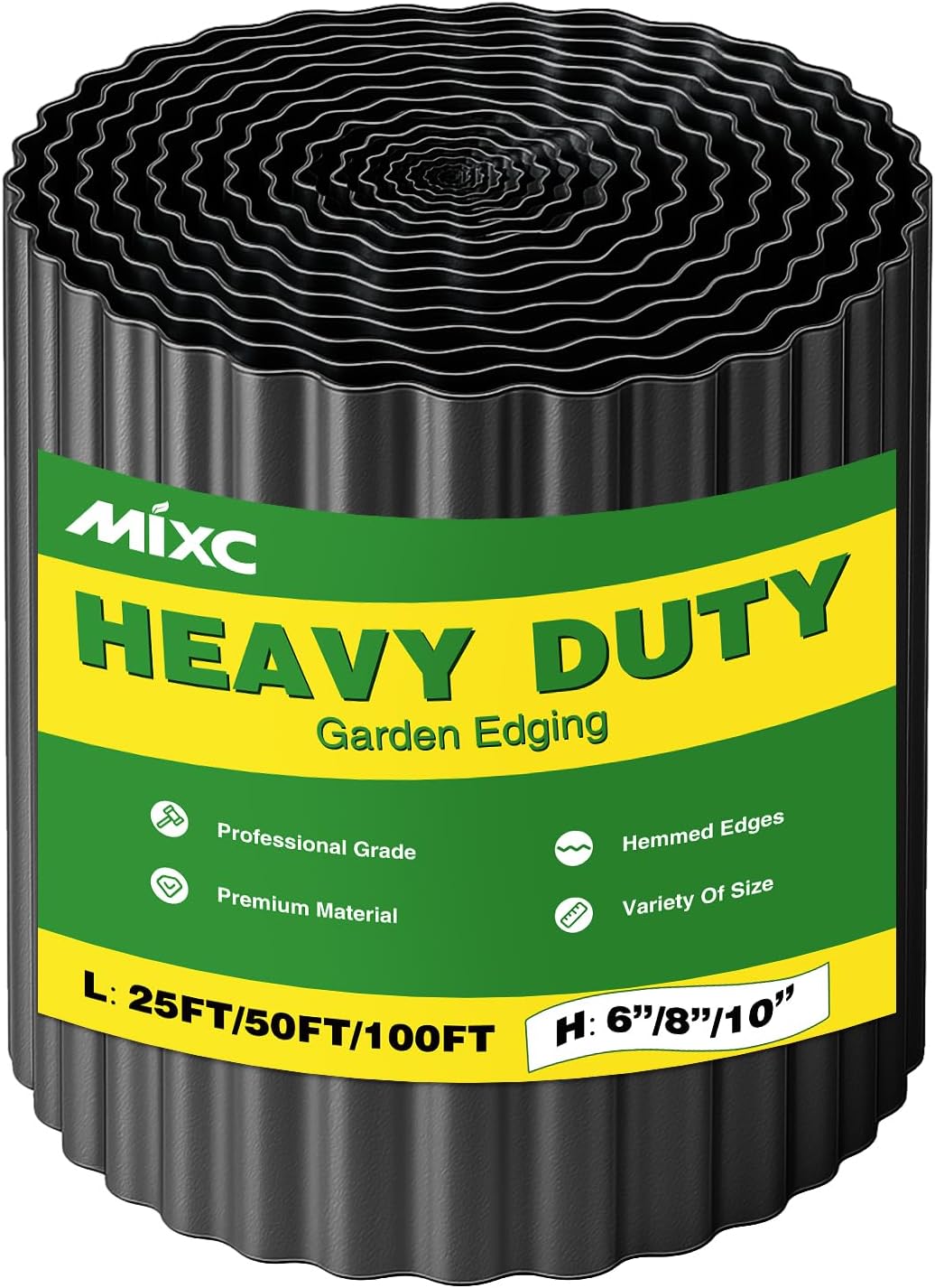 MIXC Corrugated Metal Garden Edging, Landscape Border for Lawn, Flower Bed & Paver (Black, 6 Inch × 25FT)