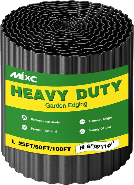 MIXC Corrugated Metal Garden Edging, Landscape Border for Lawn, Flower Bed & Paver (Black, 6 Inch × 25FT)