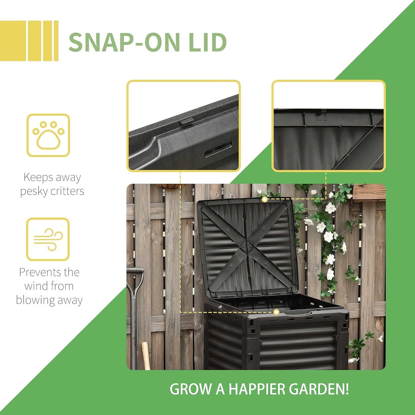 Outsunny Garden Compost Bin 80 Gallon Outdoor Large Capacity Composter Fast Create Fertile Soil Aerating Box, Easy Assembly, Yellow