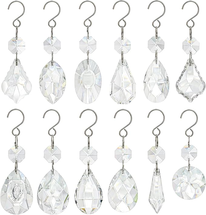 KANPURA 12pcs Glass Crystal Chandelier Prisms,Rainbow Hanging Crystals Suncatcher for Window,Home Decor(Clear)