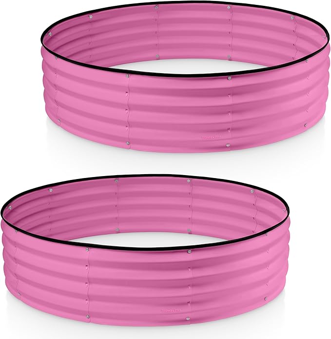 Round Galvanized Raised Garden Bed // 4×4×1 ft (2-Pack) Galvanized Raised Garden Beds Outdoor for Gardening, Vegetables, Flowers // Patented Tool-Free Design Round Planter (Pink)