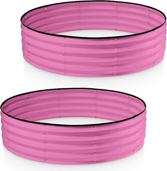 Round Galvanized Raised Garden Bed // 4×4×1 ft (2-Pack) Galvanized Raised Garden Beds Outdoor for Gardening, Vegetables, Flowers // Patented Tool-Free Design Round Planter (Pink)