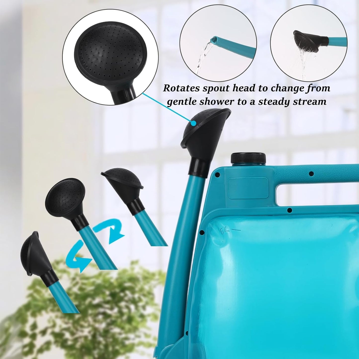 Watering Can 1.6Gal Transparent Plastic with Comfort Grip Handle for Indoor & Outdoor Plants（Blue Green）