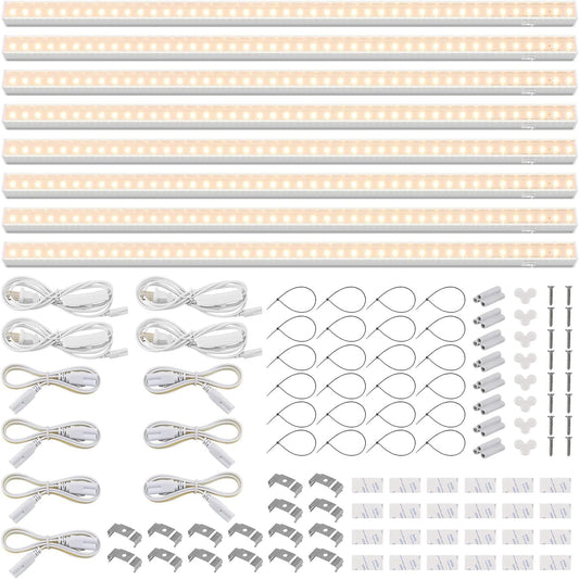 Barrina T5 Grow Lights, Full Spectrum, 2ft 80W (8 x 10W, 500W Equivalent), LED Grow Light Strip for Greenhouse, Plant Grow Shelf, Plug and Play Easy Installation, Yellow, 8-Pack