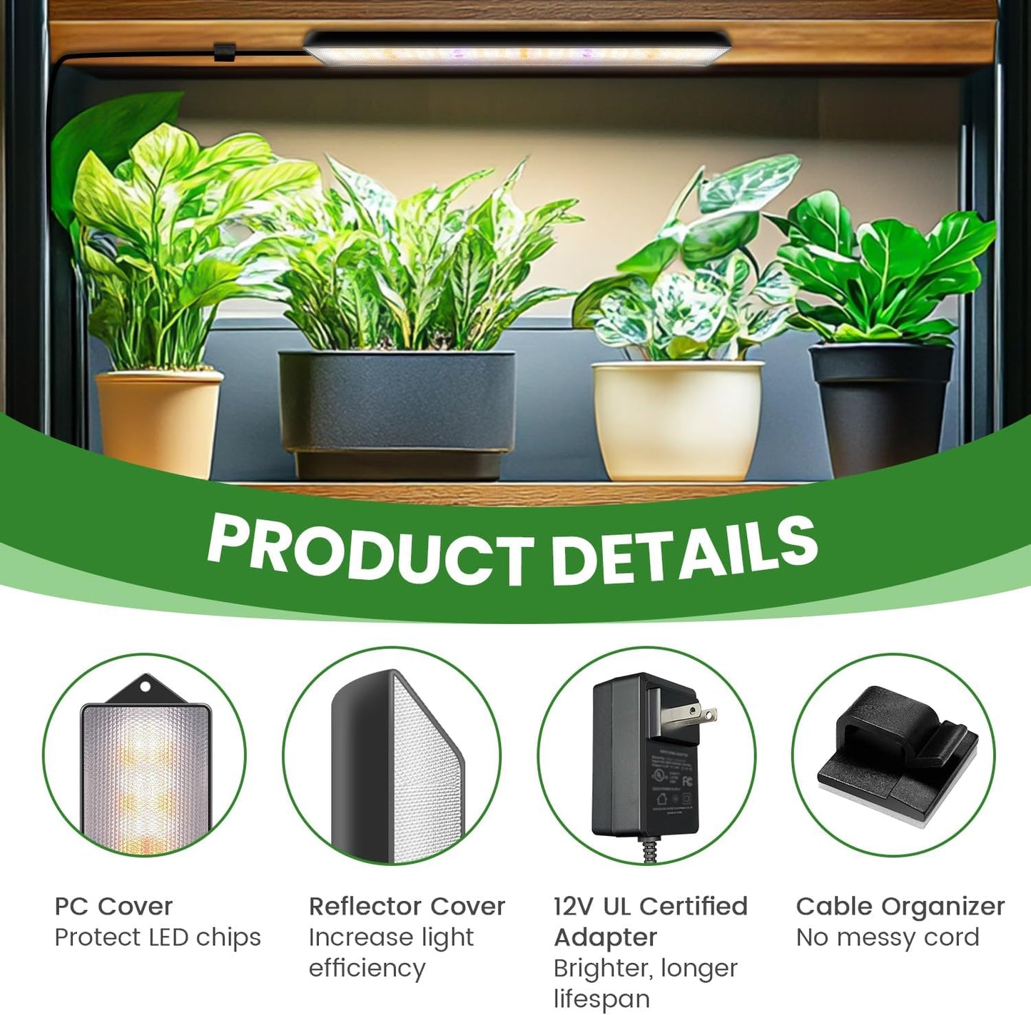 Wolezek Grow Light Strips for Indoor Plants, 420 LEDs Full Spectrum Plant Light for Indoor Growing with Upgared 4/8/12/16H Auto Timer, Grow Lamp Bar for Seedling Succulent, 13.8 Inches, 4 Pack