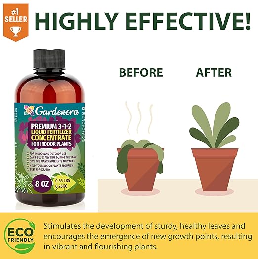 Premium Liquid Succulent Plant Fertilizer - 3-1-2 Concentrate for Indoor Plants and Flowers by Gardenera | Organic Plant Food for Succulents - 8oz