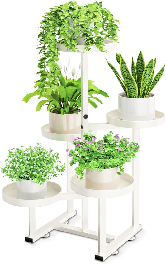 Metal Plant Stand Indoor, Corner Flower Pot Stand for Multiple Plants, 5 Tier Heavy Duty Plant Shelf for Patio Living Room Garden Balcony Office White