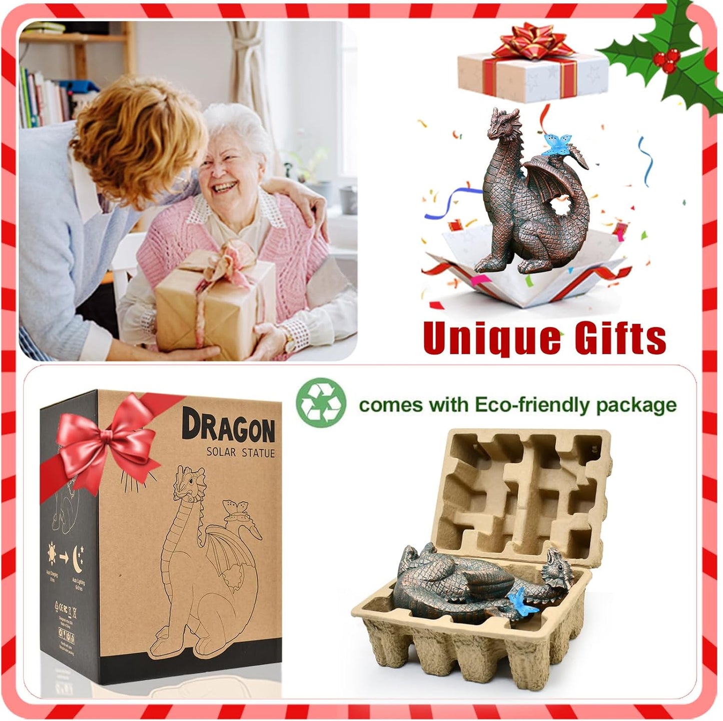 Nacome Dragon Outdoor Statues for Garden: Outside Decor with Butterfly Clearance for Yard Art Lawn Ornaments Porch Patio Balcony Home House - Birthday Gifts for Grandma Mom Women