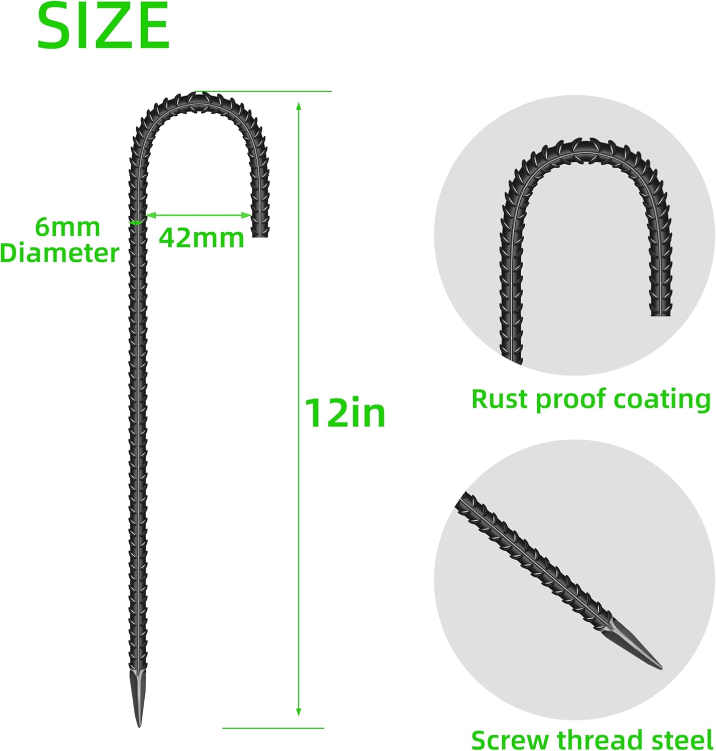 40 Pieces 12-Inch Garden Ground Stakes Galvanized Steel J Shape Hook Rebar Stake - Heavy Duty Anchors for Tents, Position Kits,Fences, and Trampolines