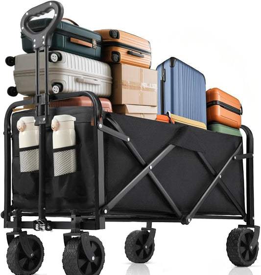 Collapsible Wagon Cart Foldable 37" L 480lbs Capacity, Heavy Duty Beach Wagon, Shopping Carts with Wheels for Grocery, Camping, Shopping, Beach, Fishing, Garden Cart