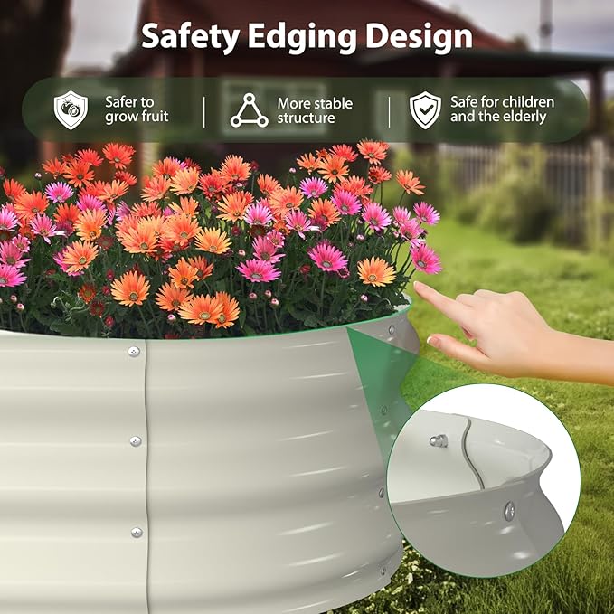 Raised Garden Bed Kit, 8x2x1 ft Galvanized Planter Box Outdoor, Oval Large Metal Raised Beds for Gardening Vegetables Flower Herb (Pearl White)