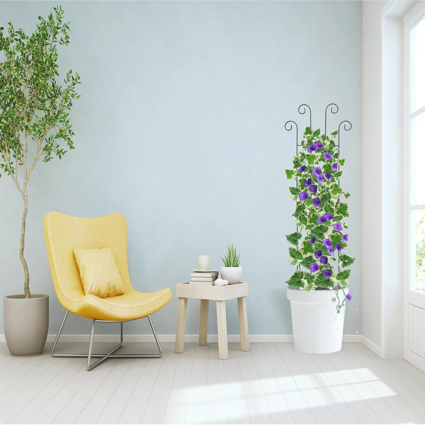 4 Pack 32 Inch Plant Trellis Outdoor Metal Trellis for Climbing Plants Indoor Garden Trellis for Climbing Plants Outdoor Wave Shape Metal Garden Trellis Houseplants Flowers Vine Ivy