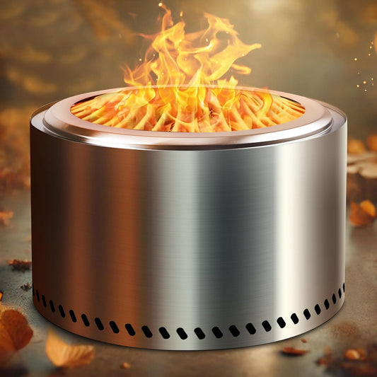 HGD 27.5" Smokeless Fire Pit Outdoor, Stainless Steel Wood Burning Firepit with Secondary Combustion, Backyard Patio Stove for Garden, BBQ & Bonfire