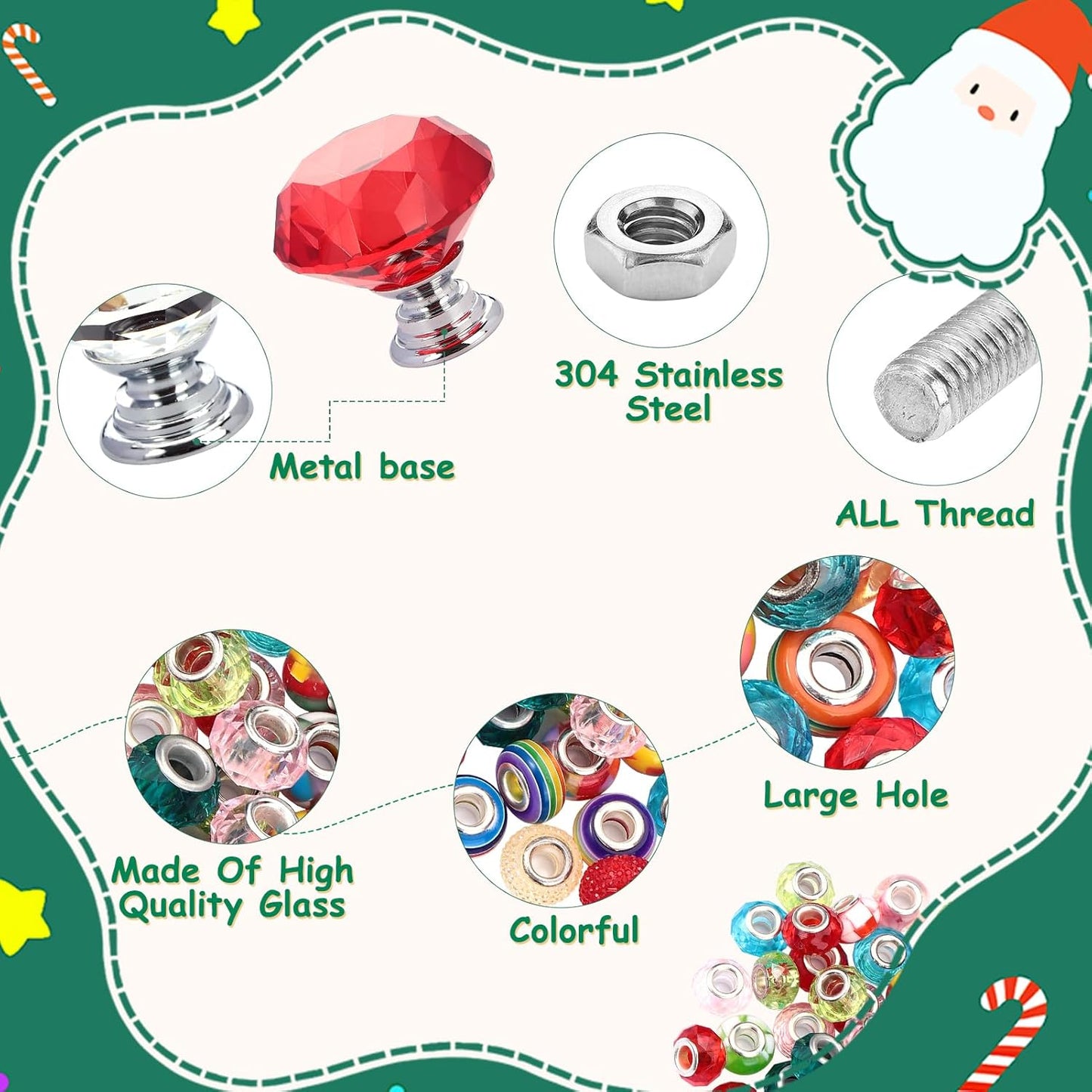 Beaded Garden Stake, DIY Fairy Wand Beaded Decorative Garden Stake Kit with 12IN Threaded Rod Crystal Stopper Top Large Holes Beads Christmas Decoration Pendants Outdoor Fairy Garden kit (110 Pieces)