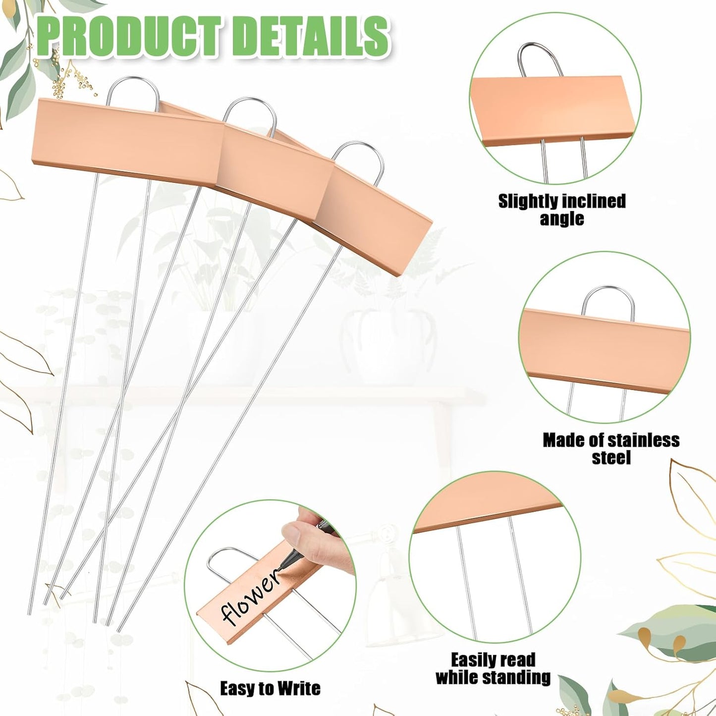 Maitys 60 Pcs Metal Garden Markers Plant Label Stakes Outdoor Weatherproof 10.6 Inch Stainless Steel Nursery Tags Bulk with 2 Pcs Pens (Rose Gold Label with Black Ink)