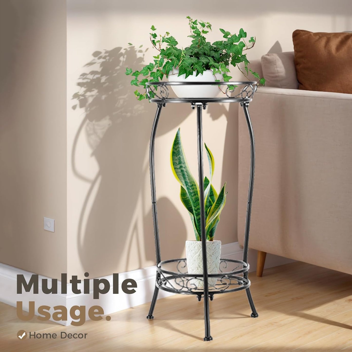 Plant Stand Indoor Outdoor，Tall Black Metal Rustproof Stable Plant Stands，2 Tier 27.1 inch Multiple Plant Rack Holder Rack Flower Pot Stand Heavy Duty Plant Shelf