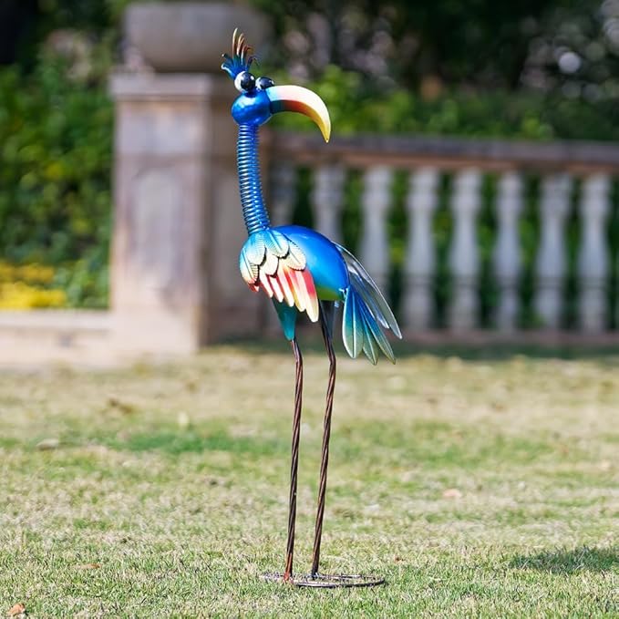 DREAMSOUL 30" Tall Bird Garden Statues Metal Standing Bird Outdoor Statues, 3D Funny Statue for Garden Patio Lawn