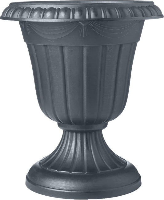 PL00GY Classic Traditional Plastic Urn Planter Indoor/Outdoor, 16" x 18", Gray