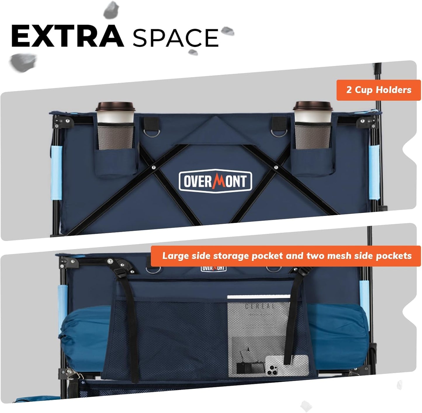 Overmont 400L Foldable Double Decker Wagon - Large Capacity Collapsible Wagon Cart- 47" Extra Long Extender - All-Terrain Big Wheels for Beach Sports Grocery, Support Up to 450lbs