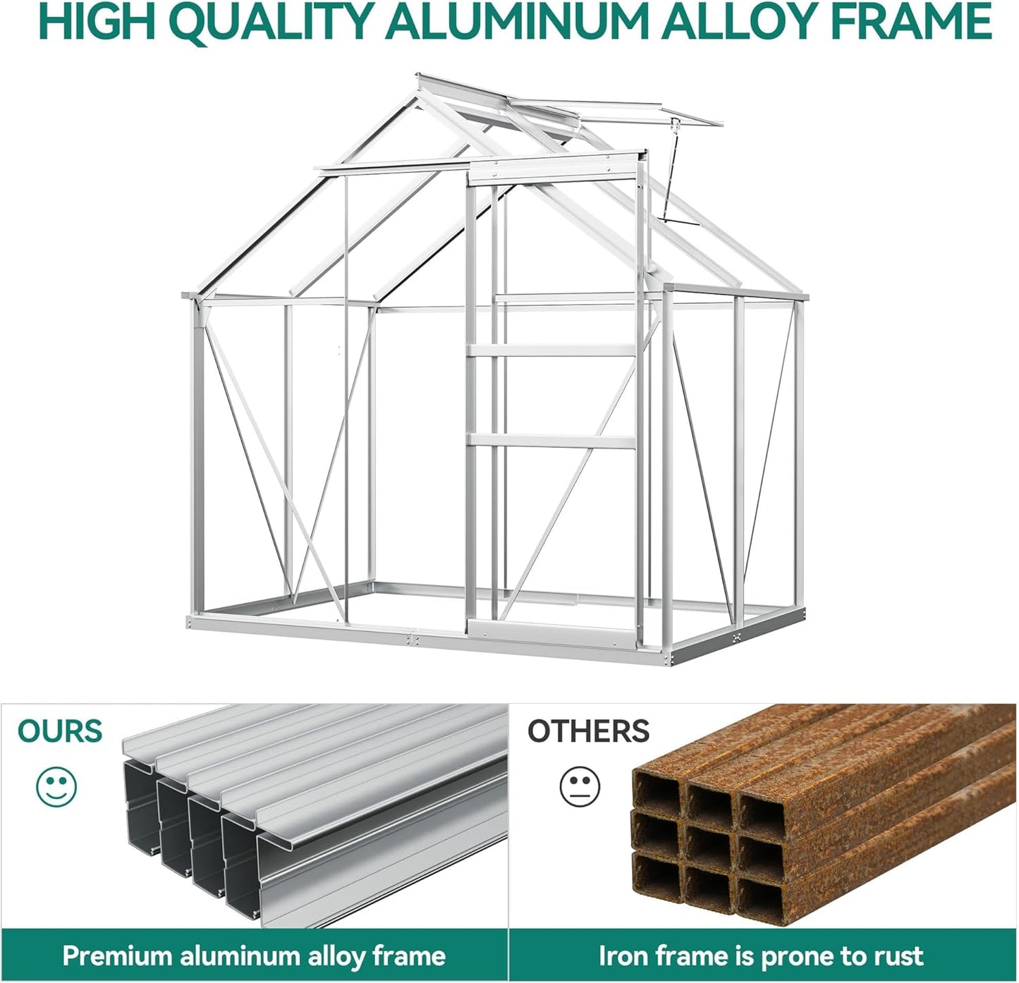 YITAHOME 10x12FT Polycarbonate Greenhouse for Outdoors, Large Heavy Duty Aluminum Greenhouses with Sliding Doors and Vent Window, Walk-in Greenhouse for Garden Backyard, Simple Setup, Silver