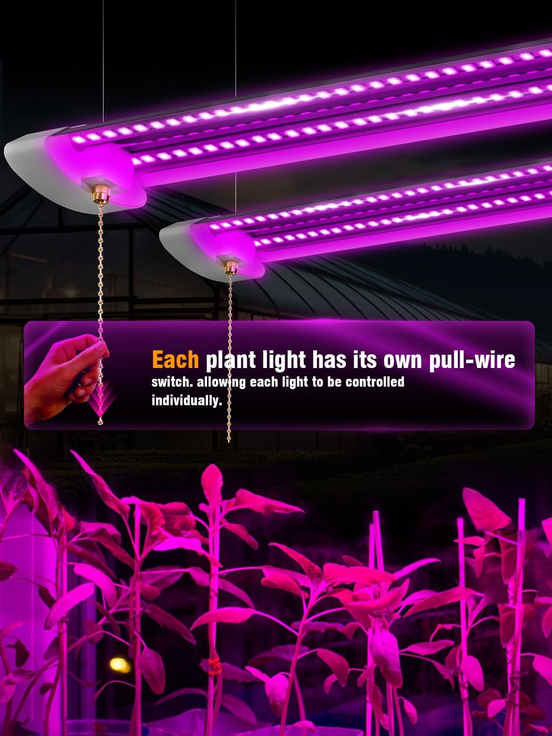 LED Grow Lights for Indoor Plants 48W, 4FT Full Spectrum Sunlight Plant Light, Hanging Suspended Fixture, Linkable, Super Bright, Greenhouse, Easy Installation 4-Pack
