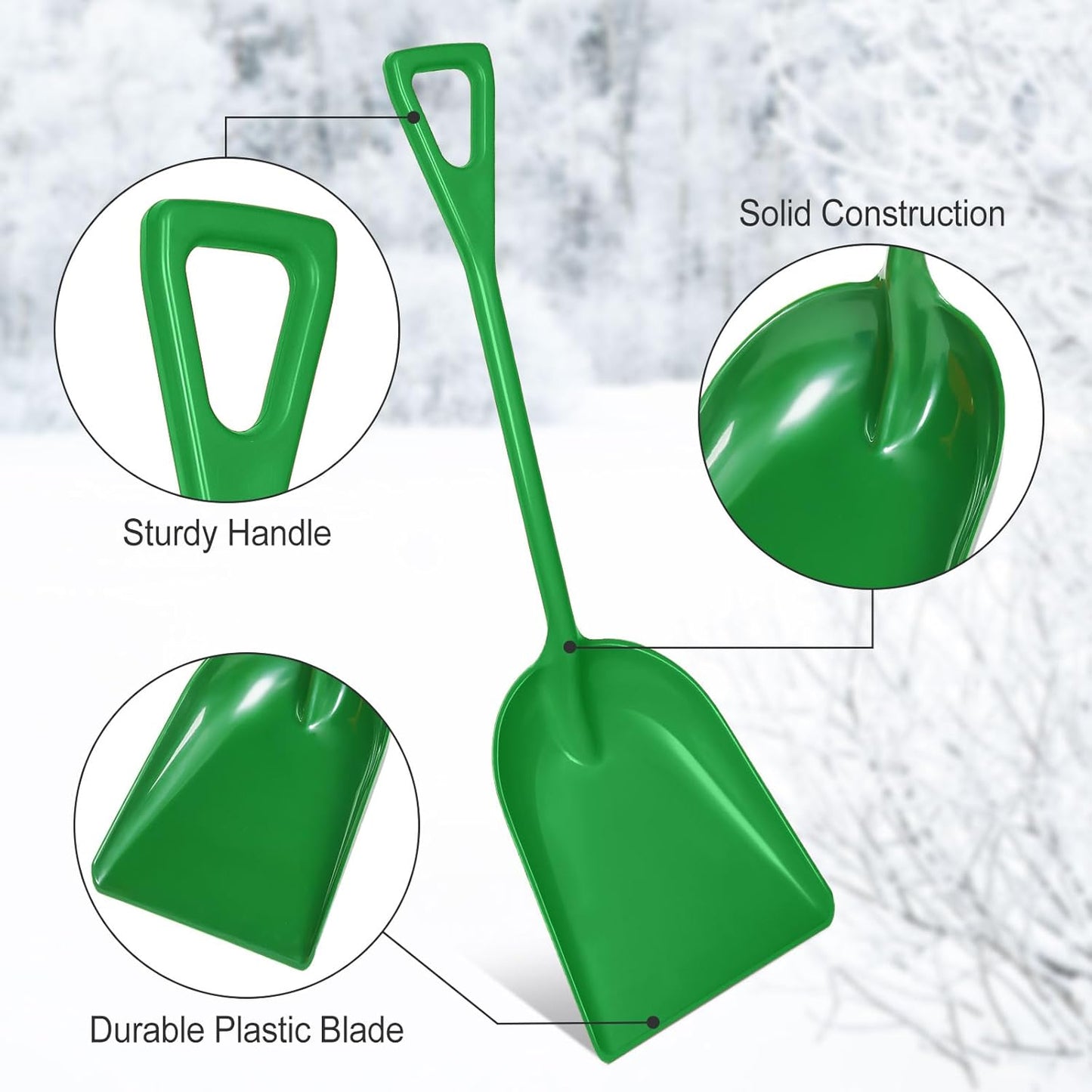 Frienda 3 Pieces Plastic Snow Shovel 43 x 14 Inches Heavy Duty Hygienic Shovel with D Shaped Grip Handle Large Durable Seamless Snow Scoop for Kitchen Gardening(Green)