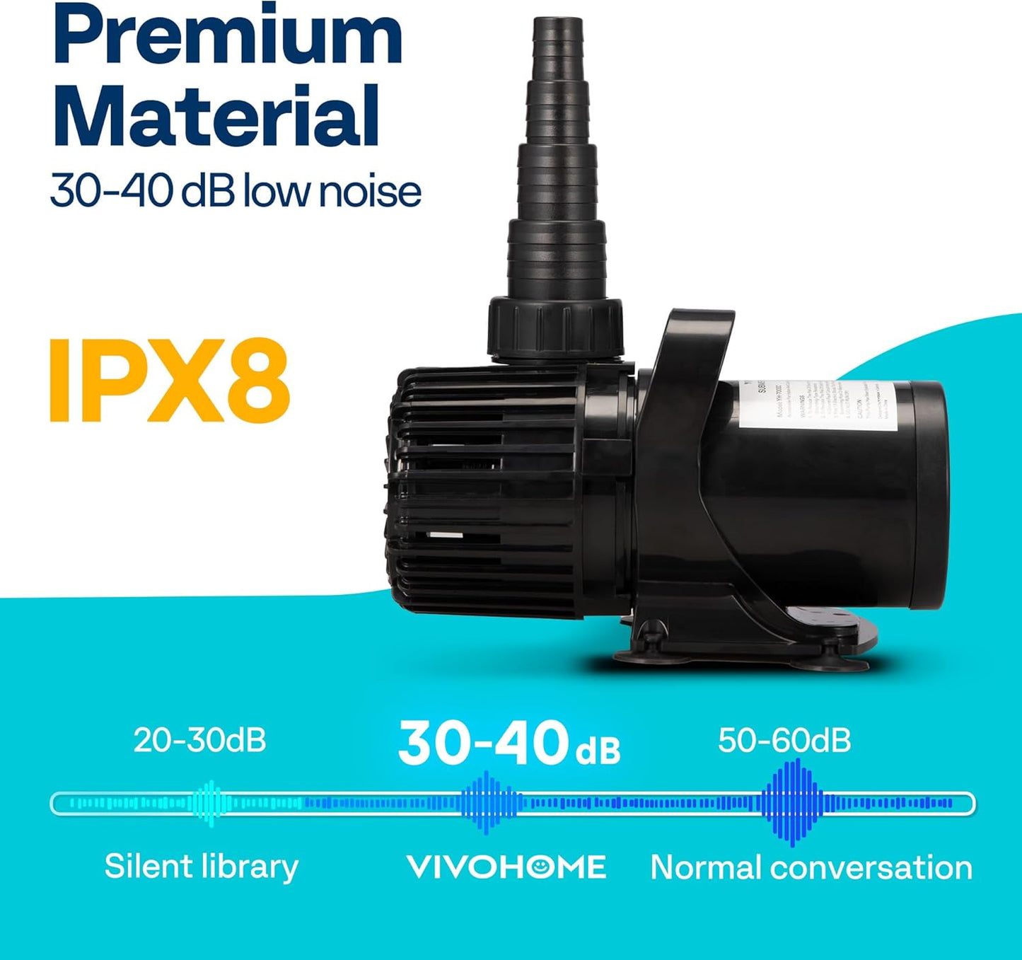 VIVOHOME 175W 3000GPH Submersible Water Pump with 180° Seamless Adjustable Nozzle and Barrier Bag for Koi Pond Waterfall Fountains Fish Tank