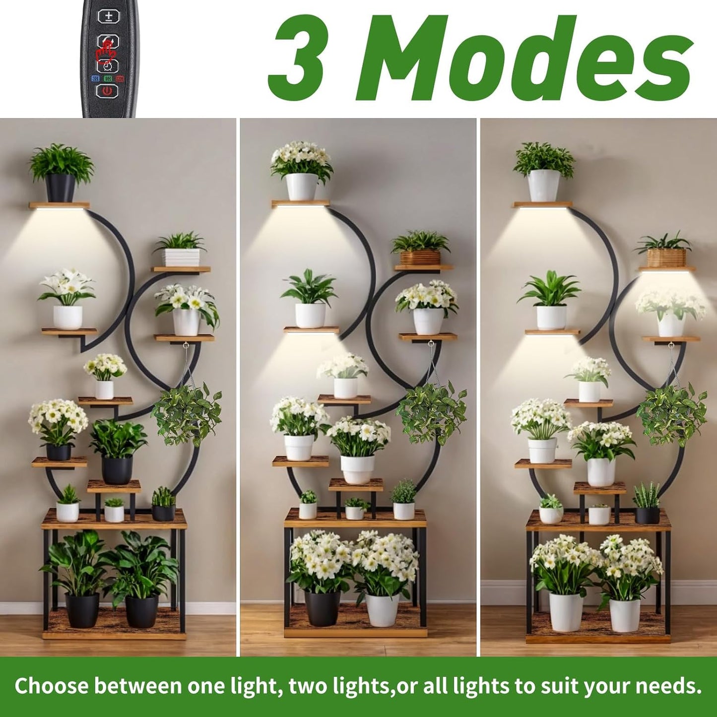 Plant Stand Indoor with Grow Lights, 9 Tiered Indoor Plant Shelf, 62.2" Lighted Corner Plant Stands for Indoor Growing, Metal Large Plant Flower Holder, S-Shaped Plant Rack for Home, Patio, Living Room, Balcony, Black